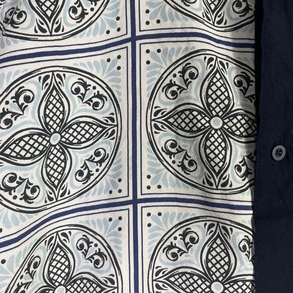 Soul Star Goodman Tile Print Button Shirt Mens M Short Sleeve Navy Collar Casual - Picture 9 of 9